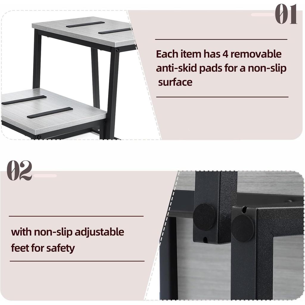 Heavy Duty 2 Step Stool for Adults 500LB, Wood & Metal Frame with Non-Slip Pads for Kitchen Bathroom Bedroom, Tall Bed Access