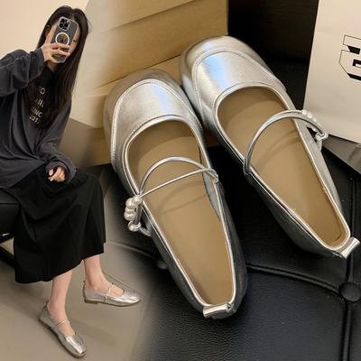 Женские туфли на мягкой подошве, лето 2025, новые серебристые туфли Мэри Джейн с легким ворсом, жемчужные туфли на плоской подошве с ленивым нескользящим покрытием Doudou