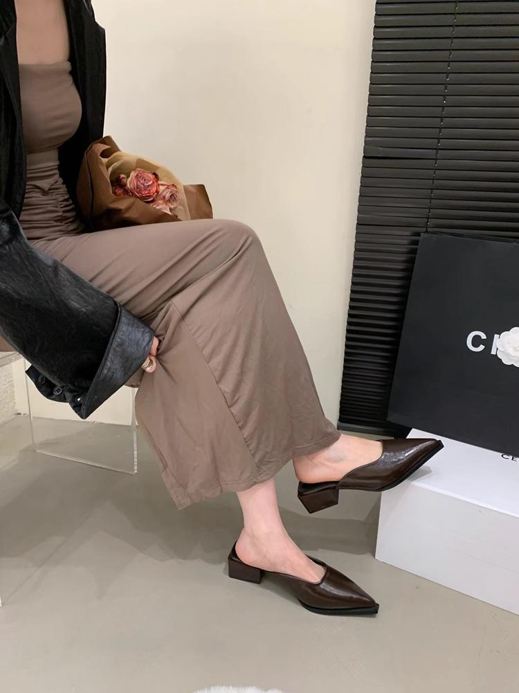 Тапочки Baotou полутапочки женские Muller обувь лето 2024 новые острые классные тапочки на среднем каблуке ретро наружные тапочки