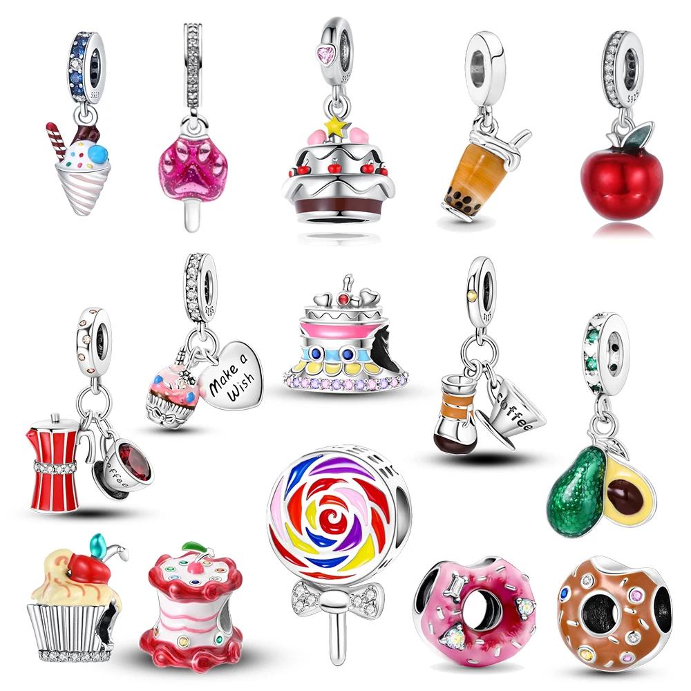 Delicious Food Copper Doughnut Cake Dessert Fruit Fine Wine Bead Pendant Fit Bracelet Necklac Boutique Jewelry Gift