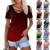 Женская летняя модная повседневная однотонная футболка с v-образным вырезом и коротким рукавом, топ