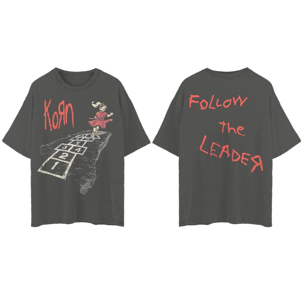 Korn Band Mens Oversized Tshirt Streetpunk Graphic Print Rockinspired Summer 2025 Mens Highquality Cotton ONeck Clothing