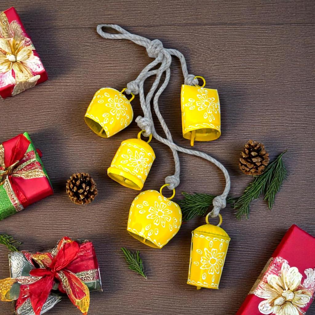 Расписанная вручную 25-дюймовая деревенская ветряная музыка с 5 цветочными колокольчиками для декора сада, веранды и успокаивающих мелодичных звуков (желтый)