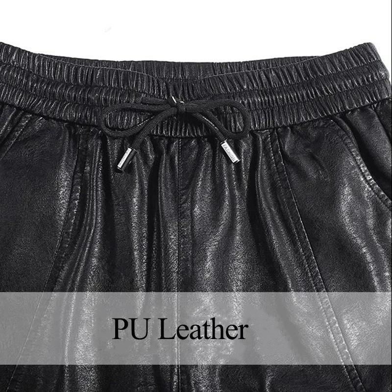 Plus Velvet Thickened PU Leather Pants Women's Loose Wide Leg Pants High Waist Nine Points Harem Pants Trousers