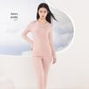 Cashmere Silk Round Neck Edged Antibacterial Fleece-Lined Women's Autumn Undershirt & Pants Set - Warm & Skin-Beautifying.