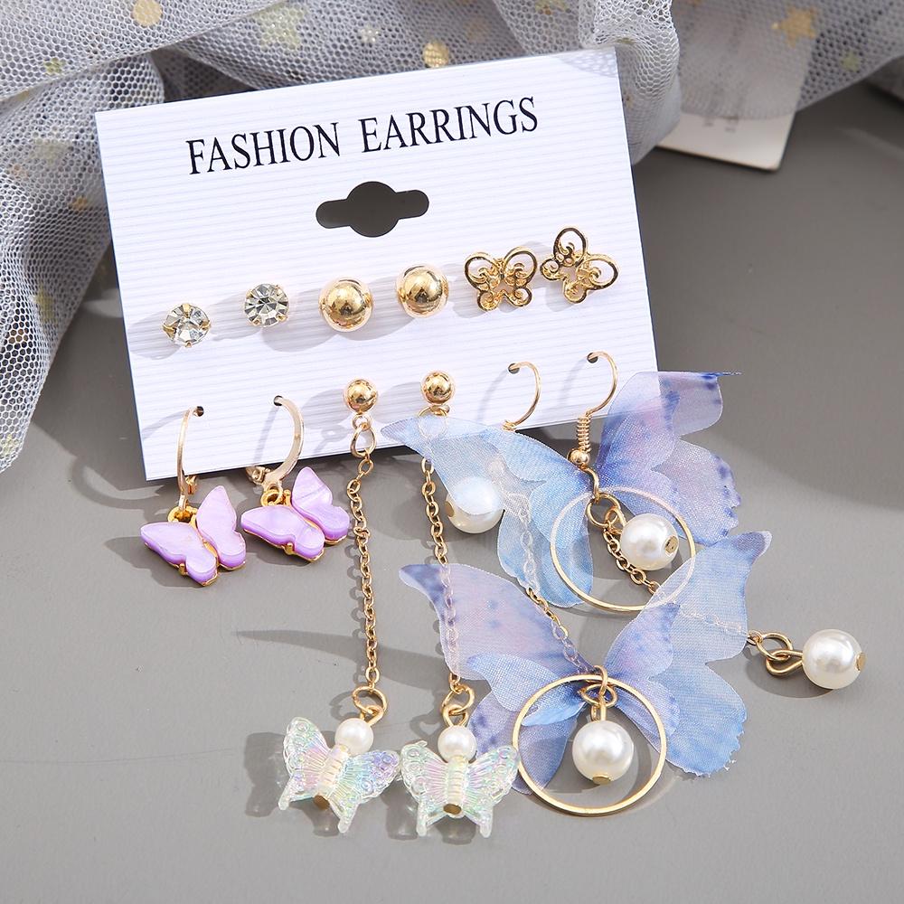 IF ME Fashion Resin   Earrings Set Checkerboard Heart Crystal Butterfly  Earring Women Jewelry Accessories