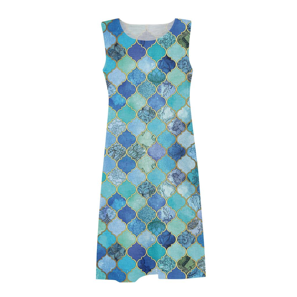 Fashion Women's Summer Round Neck Casual Fashion Printed Pullover Sleeveless Dress