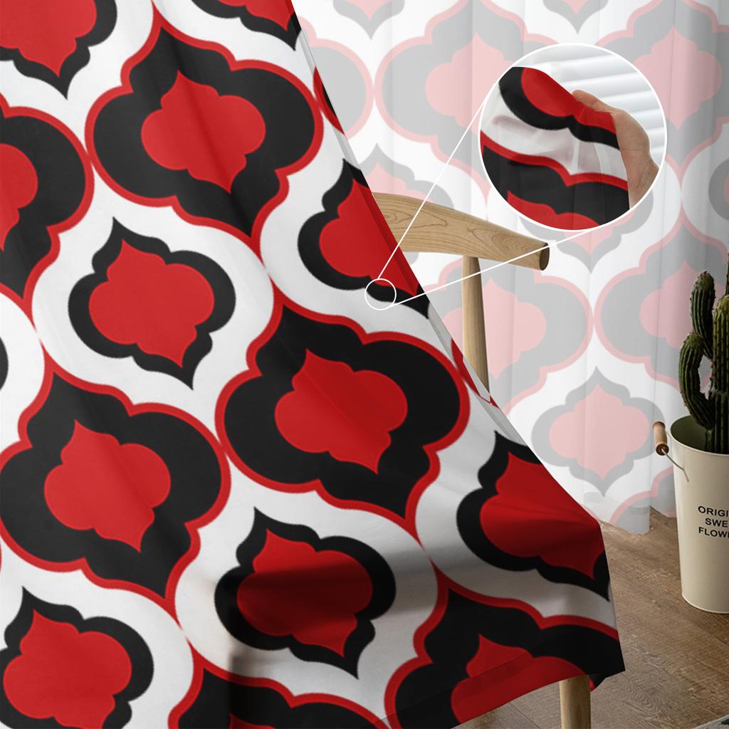 Красно-черные марокканские узоры, прозрачные шторы для гостиной, оконные шторы для кухни, тюль, вуаль, органза, шторы