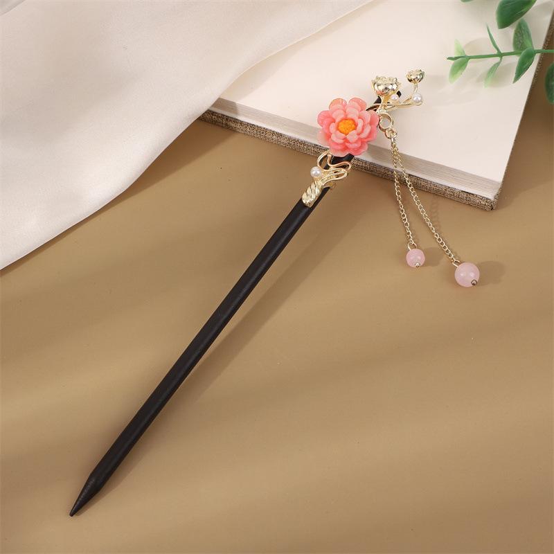 Заколка для волос с кисточкой в стиле эбони: Винтажное деревянное украшение для волос для женщин, идеально подходящее для простых причесок и украшений для старинных костюмов