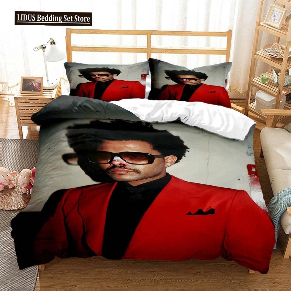 Мода Weeknd Поп-певец 3D-печать Постельное белье Комплект постельного белья для двуспальной кровати Комплект постельного белья размера King-size Мягкое покрывало