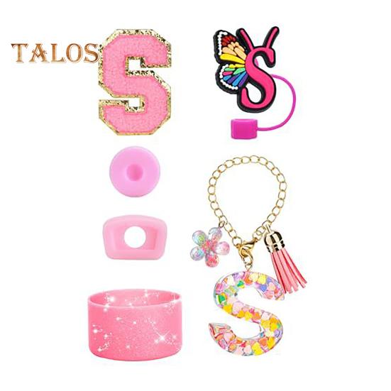 Набор из 6 аксессуаров для стакана, наклейки с буквами, бабочка, соломенная крышка, чехол для чашки, многоразовые, легко моющиеся декоративные аксессуары для стакана Stanley