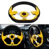 D-Shape Drifting Racing Car Flat Dish Steering Wheel 6 Bolts Grip Vinyl Leather & Aluminum with Horn Button for Car