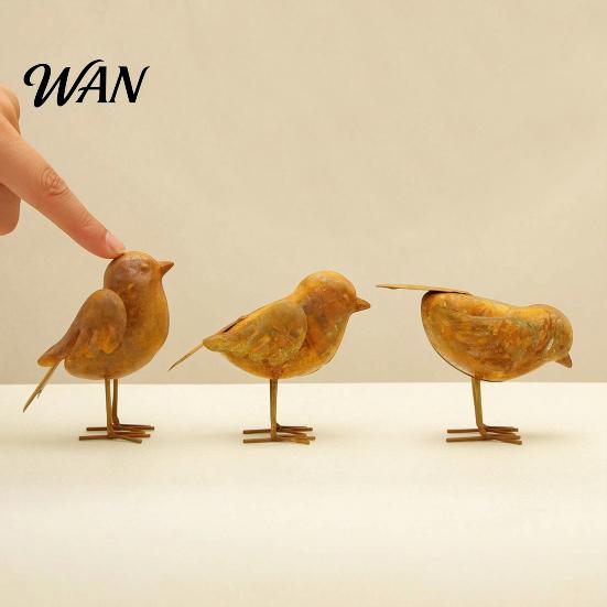 Bird Figurine 3 Pcs Rusty Metal Vintage 3D Modern Decoration Sculpture Farmhouse Outdoor for Patio Yard Garden Mid-century Statue