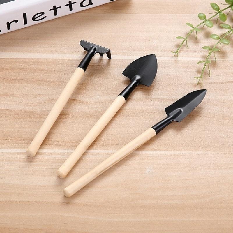 3pcs/Set Mini Gardening Tools Wood Handle Stainless Steel Potted Plants Shovel Rake Spade for Flowers Potted Plant