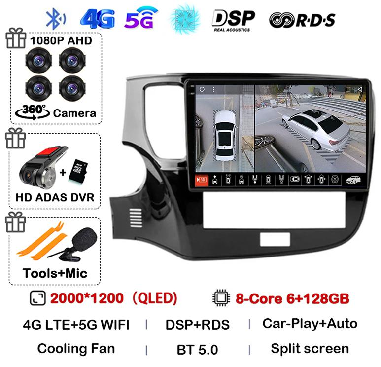 Android 14 Auto Carplay Автомобильное радио для Mitsubishi Outlander 3 III GF0W GG0W 2018 2019 2020-2022 Мультимедийный плеер Навигация GPS