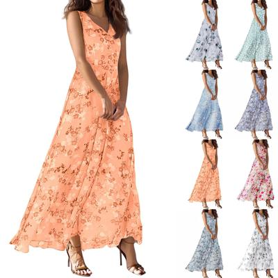 Женское летнее повседневное модное платье с V-образным вырезом без рукавов