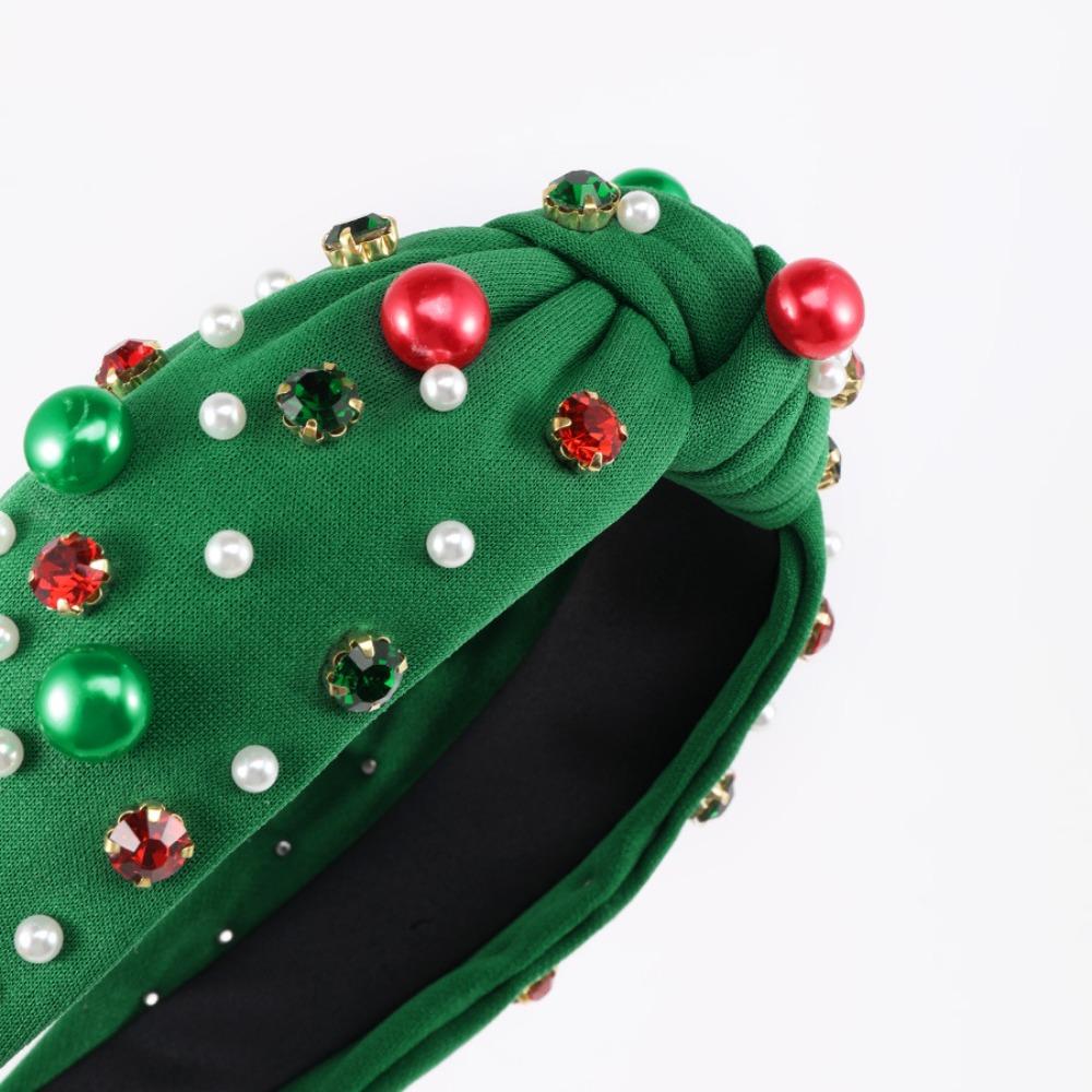 Wide Edge Christmas Hairband Hair Jewelry Crystal Beads Hair Band Rhinestone Knot Headband Women