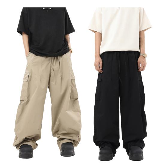 Мужские брюки-карго, свободные, широкие, винтажный стиль, эластичный пояс на шнурке, множество карманов, уличные брюки в стиле хип-хоп, длинные брюки
