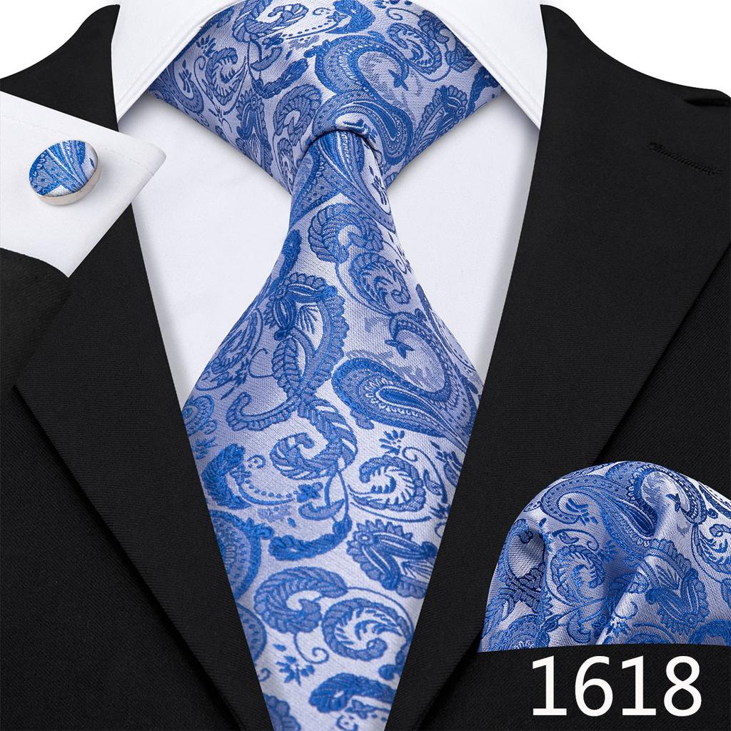 Barry.Wang Mens Novelty Plaid Striped Neckties Handkerchief Cufflinks Set Formal Casual Business