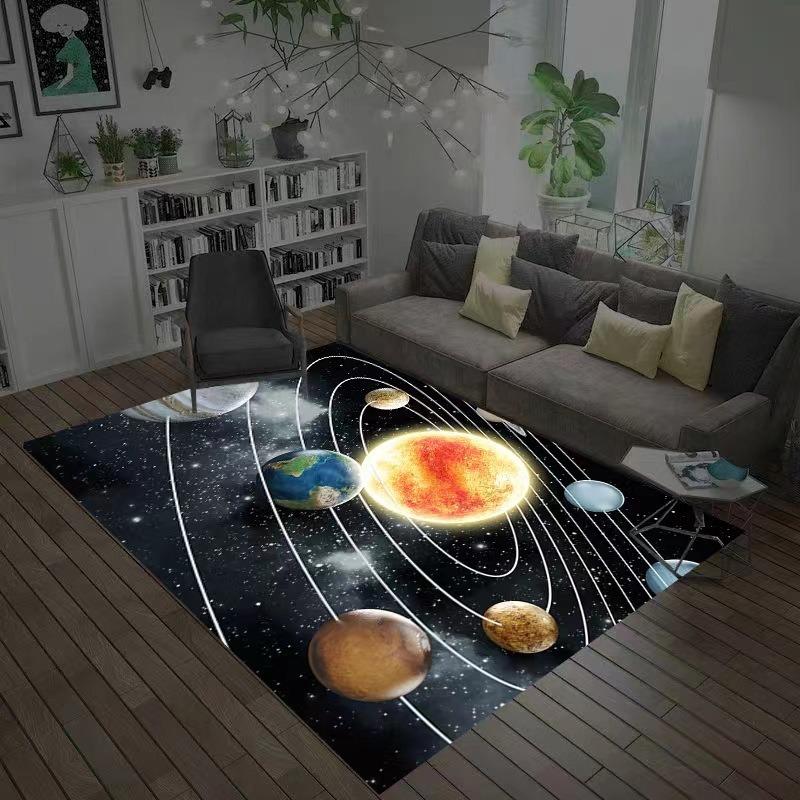 3D-ковёр из мягкой фланели с изображением планет и Вселенной, большой площади, для детской игровой комнаты, гостиной, спальни. Декоративный напольный коврик.