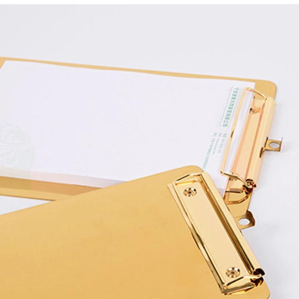 Stainless Steel Paper Organizer Golden File Folder Menu Paper Holder Writing Clipboard  Office