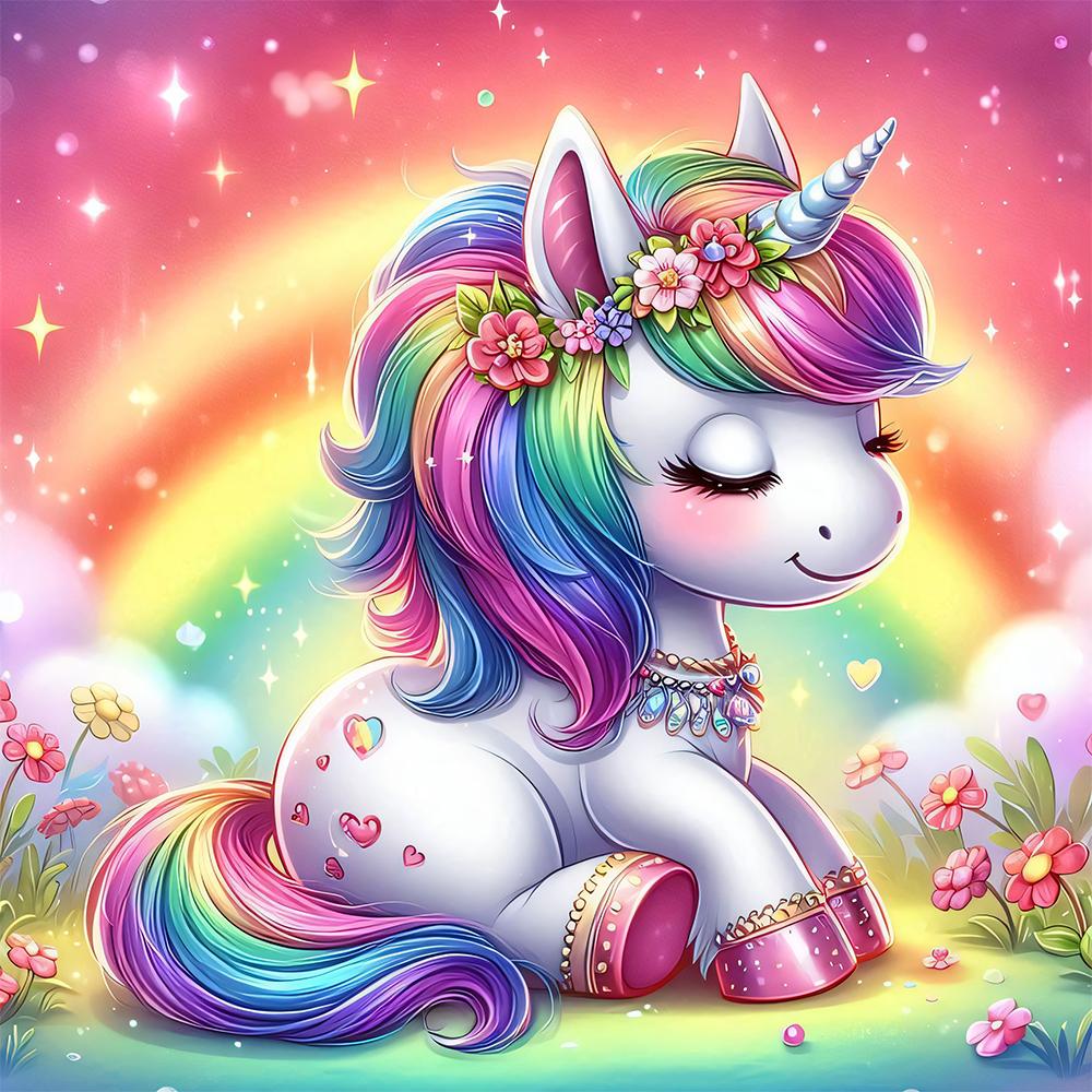 5D Diamond Painting Unicorn Kit Diamond Art DIY Craft Home Wall Decor Rainbow Floral Pattern Full Drill Mosaic Painting Art Gift