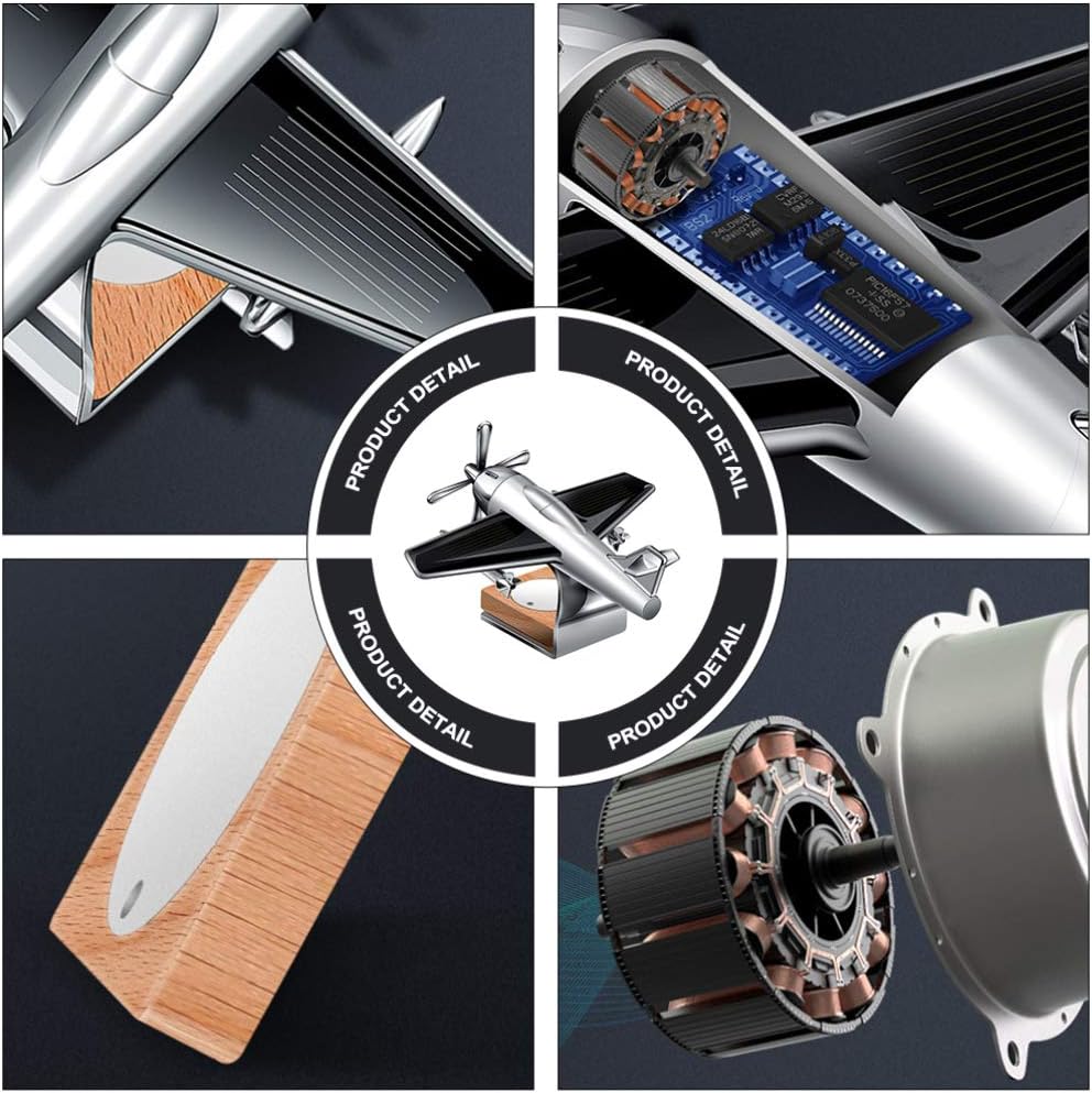 Car Essential Oil Diffuser Solar Airplane Car Diffuser Wooden Base Fragrance Aromatherapy Diffuser Ornaments (Without Perfume)