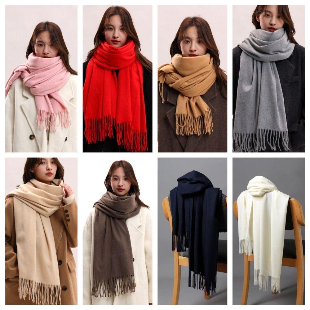 Tassel Imitation Cashmere Scarf Korean Style Women Shawl Simple Winter Neckerchief Autumn