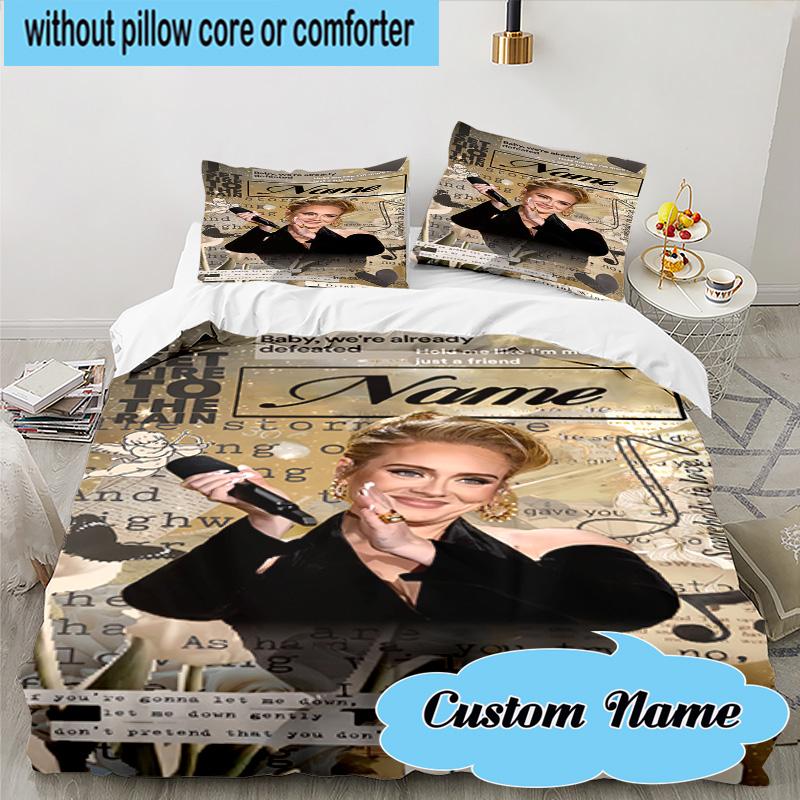 3PCS Custom Name Love Music Adele Bedding Set, Including 1pc Duvet Cover And 2pcs Pillowcases, Suitable for dorms and bedrooms Gift
