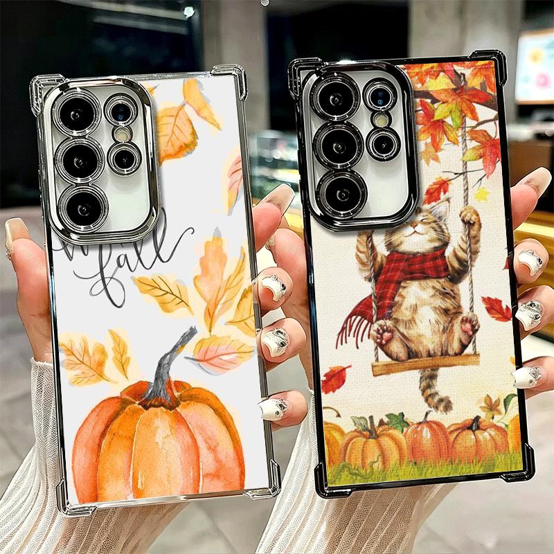 Чехол для телефона с покрытием 'Счастливая осень' с тыквами для Samsung Galaxy S24 S25 FE S26 Edge S23 Ultra S22 S21 Plus S20, противоударный, с подушкой безопасности