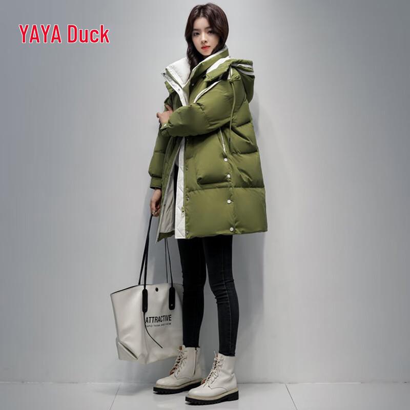 YAYA Mid-Length Hooded Duck Down Winter Jacket