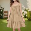 Children's Summer Casual Fashion Round Neck Solid Color Sleeveless Dress