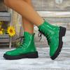 Fashion Fall and Winter Thick Bottom Riding Boots Waterproof Platform Lacing Fashion Women's Boots Green Black Large Size 42