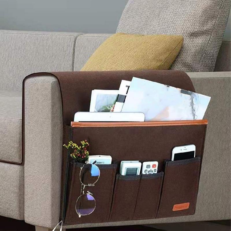Household Sofa Armrest Storage Bag Felt Couch Recliner Armrest Bedside Organizer for Cell Phone Remote Control Hanging Bag