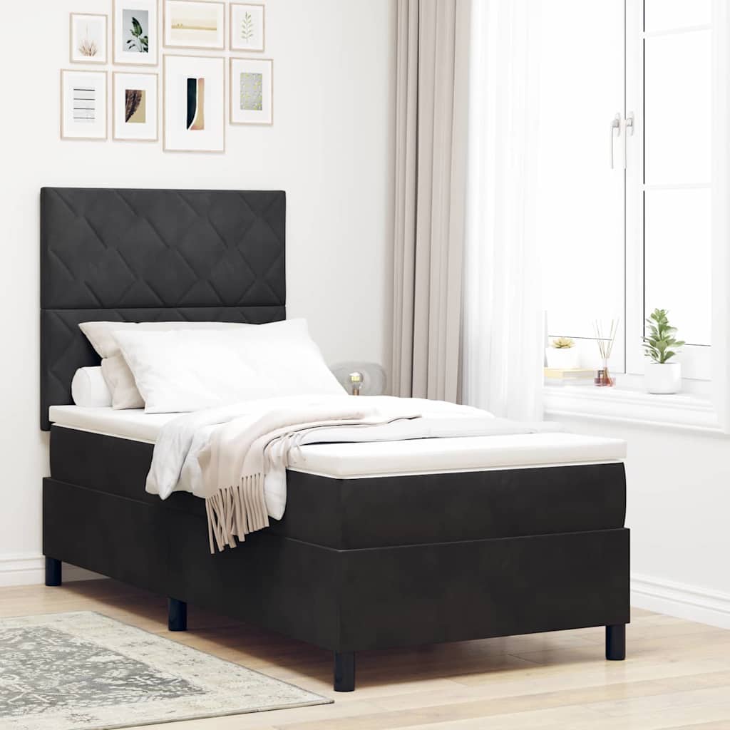 Boxspring Bed with Headboard Black 90 x 200 cm Velvet