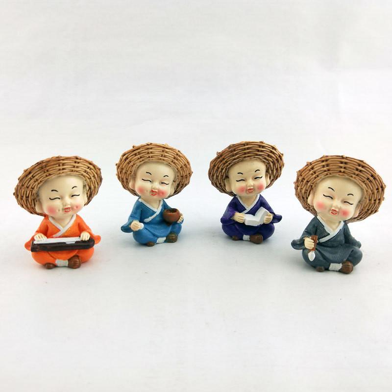 4 шт. Милая соломенная шляпа, маленький монах, мини-набор украшений для сада и декора автомобиля