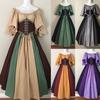 Medieval Halloween Women Fancy Cosplay Costume Stitching Lace Up Dress Maxi