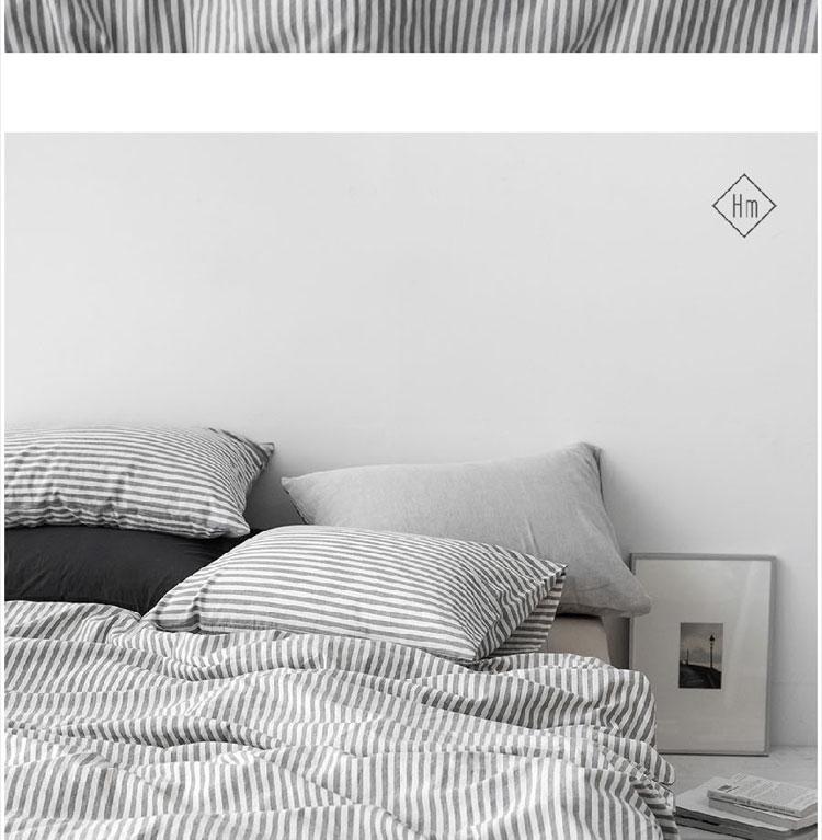 Striped Cotton Bed Sheet Set - 4 Pieces: Duvet Cover, Pillowcase, Single/Double
