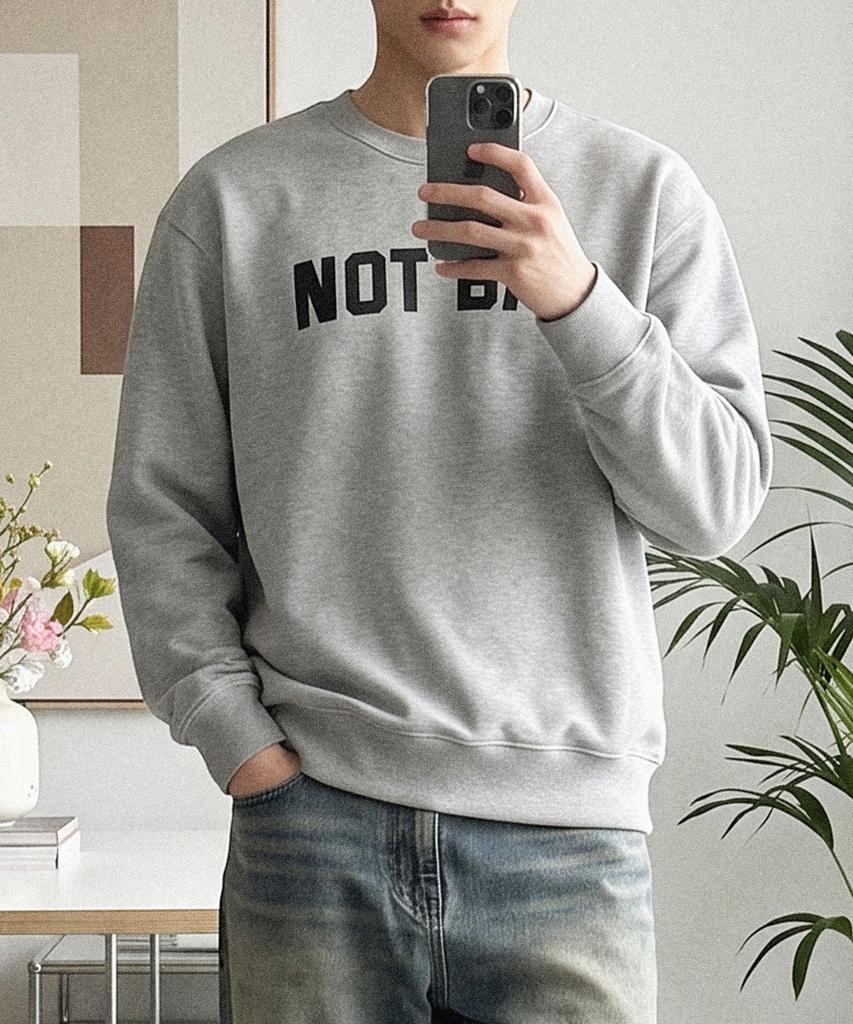 TENBLADE Premium Double-Sided/Fleece-Lined Not Bad Semi-Overfit 4-Color Lettering Sweatshirt (Type B)