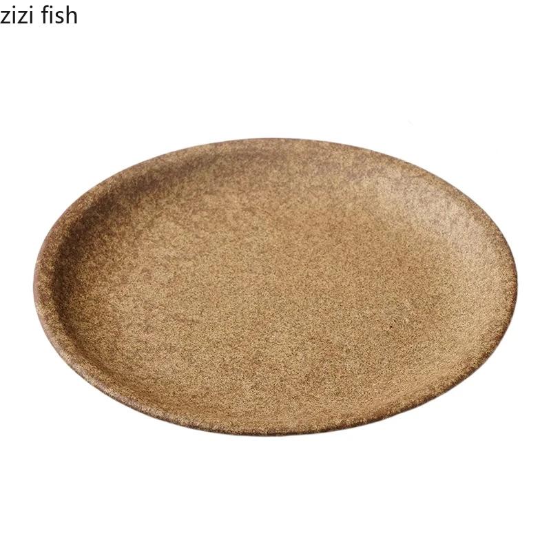Vintage Frosted Brown Ceramic Plate Restaurant Round Steak Plate Pasta Plate Dessert Plates Snack Plates  Creative Salad Plates
