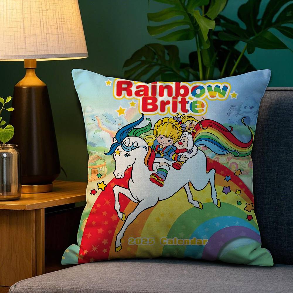 R-Rainbows Cute B-Brite Pillow Case Plush Fabric Soft Double Sided Print Sofa Cushion Cover Throw Pillow Covers