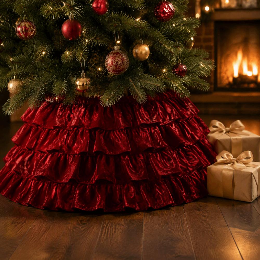 Foldable Xmas Tree Pleated Skirts Round Christmas Tree Collar Christmas Tree Skirts Office