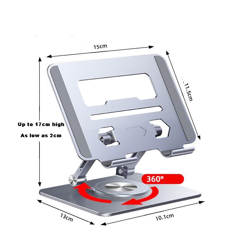 Регулируемая подставка для планшета из алюминиевого сплава, вращающееся на 360 ° основание, эргономичный складной и портативный держатель для планшета для ноутбука до 17 дюймов