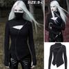 Goth Clothing for Women Shirt Tops Dark Black Long-sleeved Mask with Stand-up Collar and Bottom Shirt with Diagonal Zipper