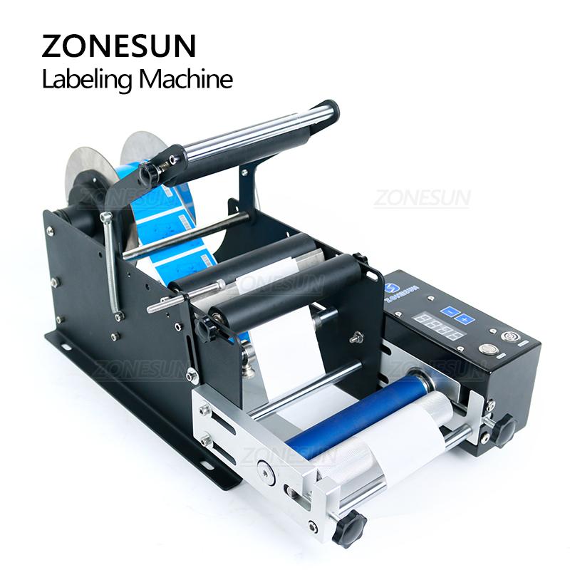 ZONESUN ZS-TB50SM Полуавтоматическая машина для этикетирования стеклянных банок Шампунь Сок Пластиковая круглая бутылка Самоклеящаяся машина для этикетирования