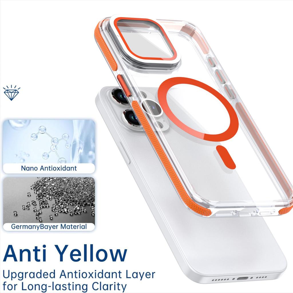 For iPhone 15 Pro Max Magnetic Case TPU Acrylic Clear Phone Back Cover with Lens Protector Kickstand