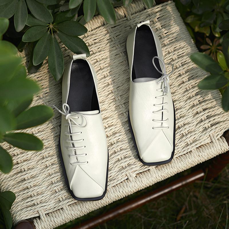 2025 Весна Лето Новые Женские Туфли Низкий Каблук Квадратный Носок Базовые Повседневные Рабочие Удобные Мягкие Туфли Из Натуральной Кожи Женские Лаконичные