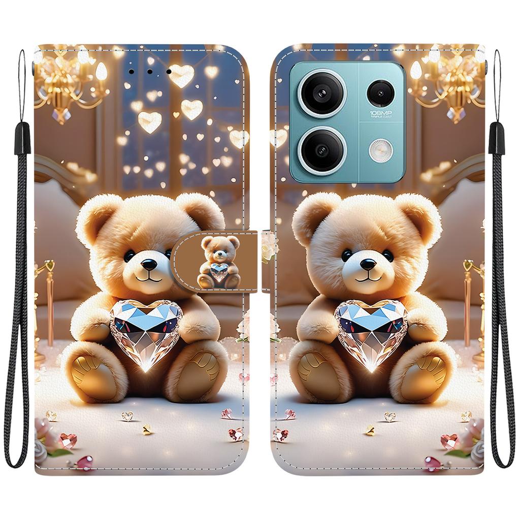 Чехол-книжка из искусственной кожи ручной работы для Xiaomi Redmi Note 13 (5G) Противоскользящий ударопрочный чехол с ремешком на запястье и дизайнами в виде сердец/роз и кошек