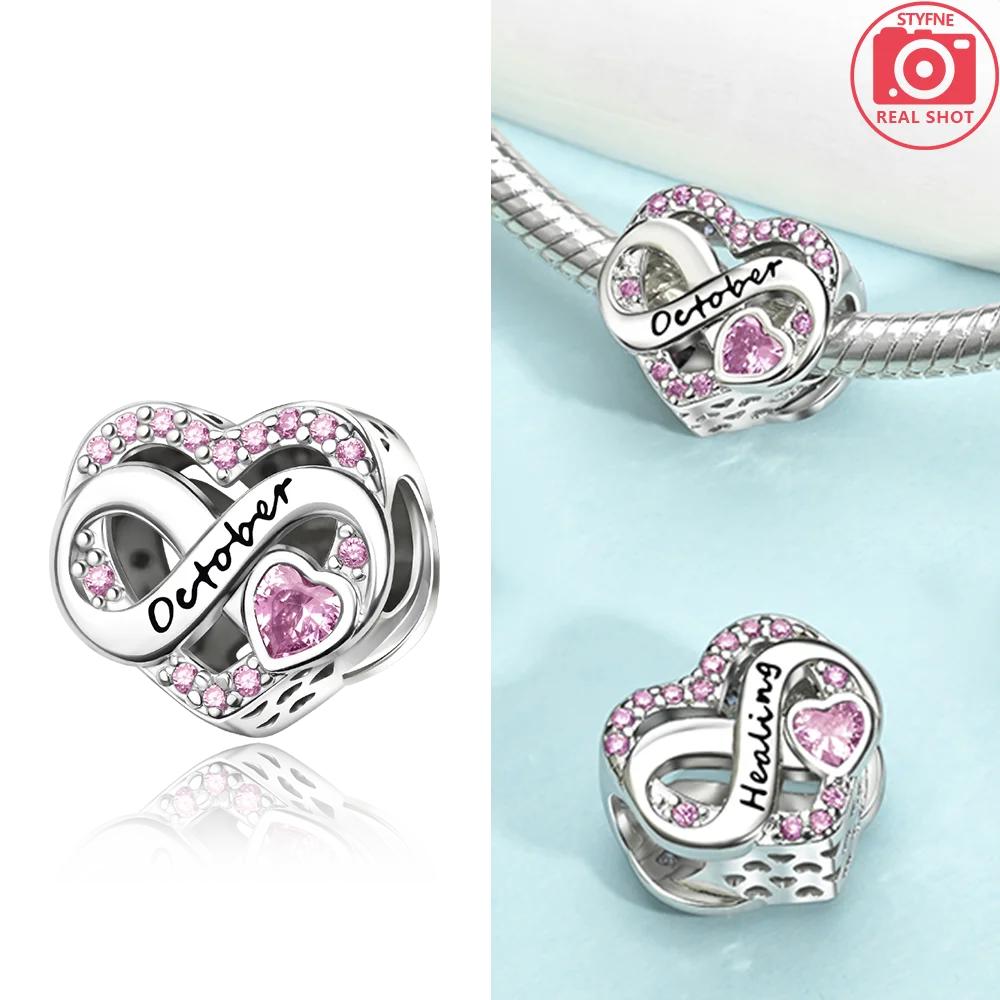 Exquisite Love Heart Blue Zircon December Infinity Birthstone Original Beads Fit Bracelet Copper Women Diy Gift Accessory