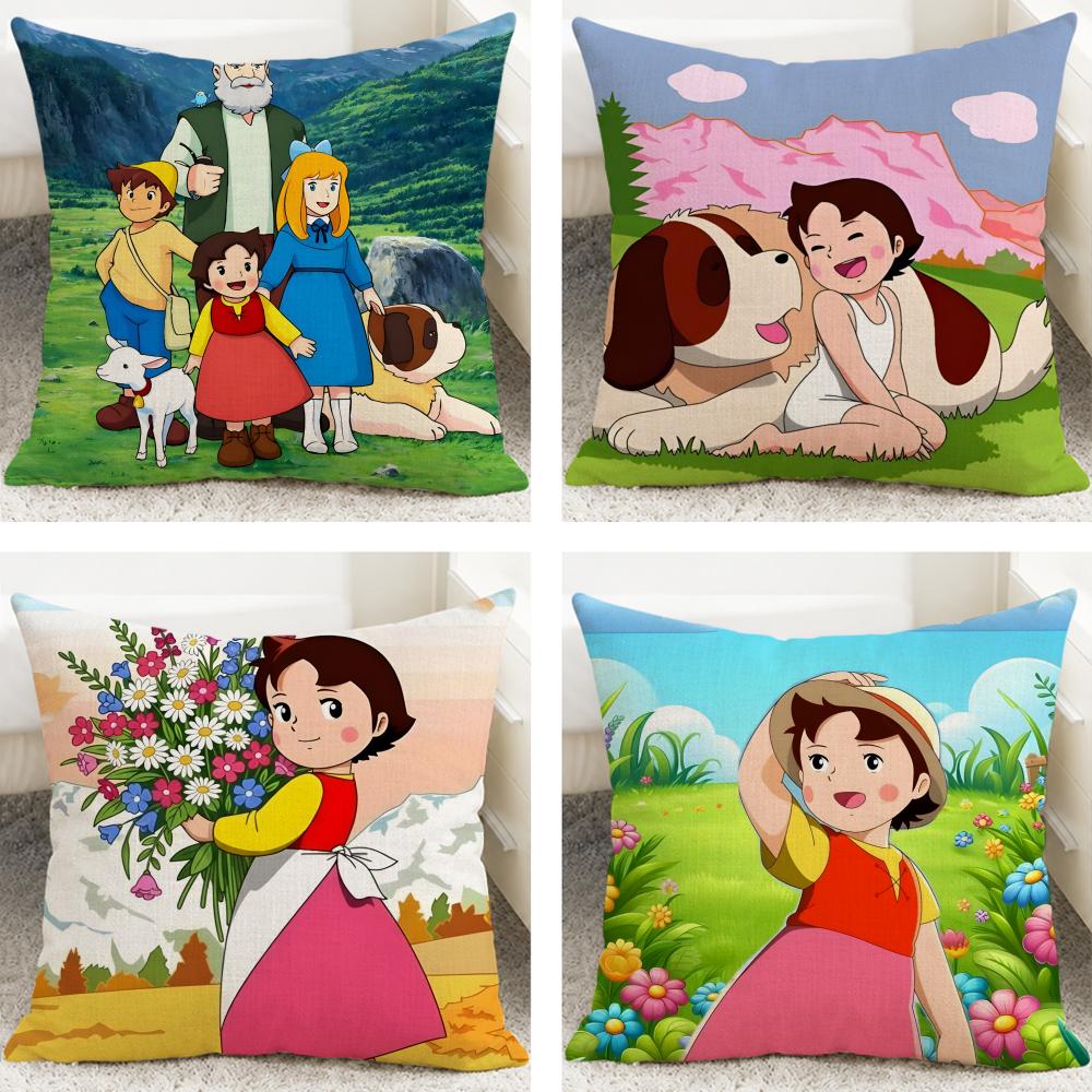 Anime Heidi Peter And Grandpa Cushion Cover Cushion Covers Natural Linen Breathable Sofa Bedroom Decor Pillowcase